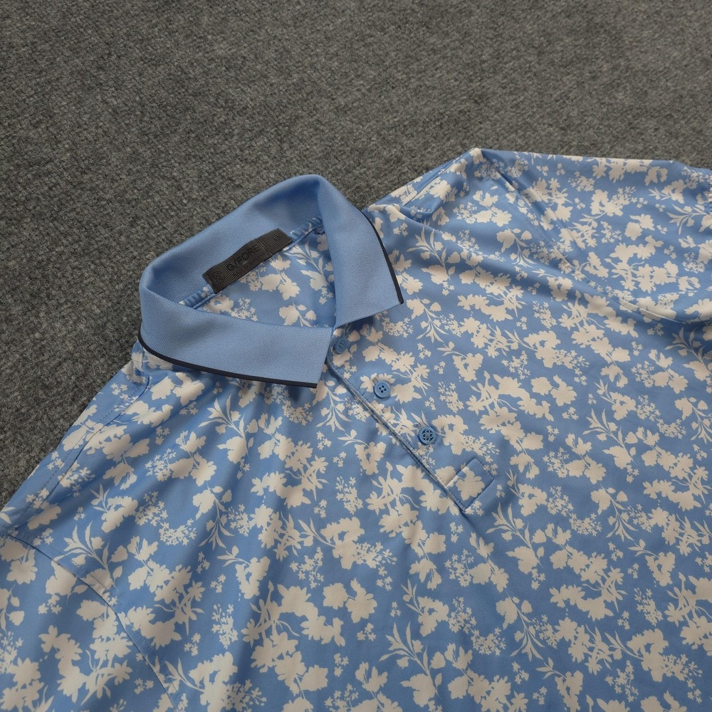 G/FORE Polo Shirt Mens M Blue Blossom Floral AOP Print Performance Golf Stretch